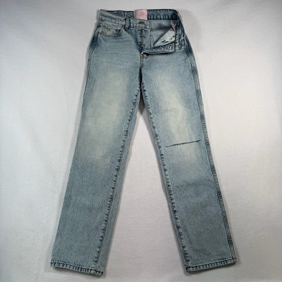 Revice Jeans Womens 26 Blue Straight High Rise Light Wash Button Fly Distressed - Picture 1 of 13